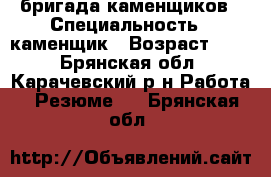 бригада каменщиков › Специальность ­ каменщик › Возраст ­ 36 - Брянская обл., Карачевский р-н Работа » Резюме   . Брянская обл.